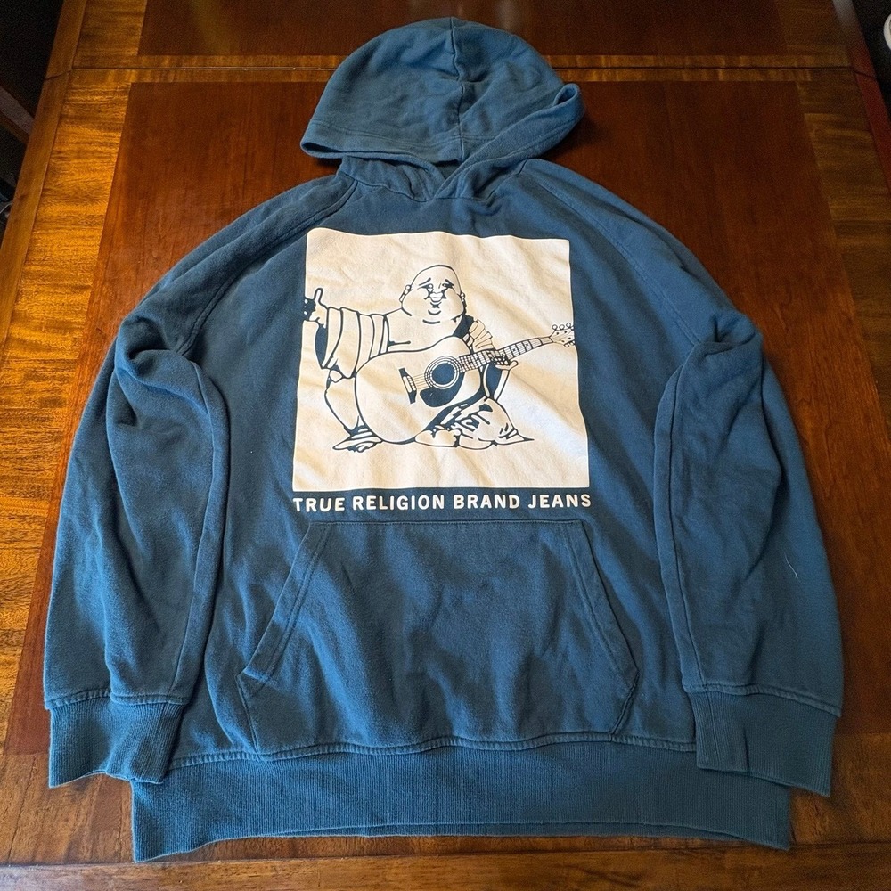 True Religion Buddha Graphic Pullover Hoodie Blue Size M